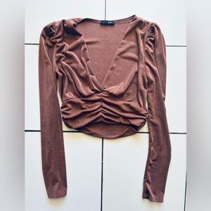 Elegant Brown Wrap Top